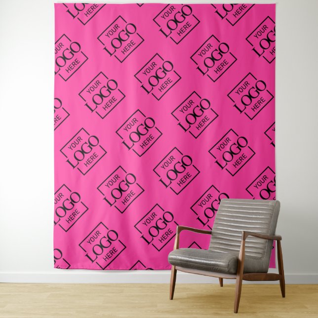 Pink Business Logo Pattern Trade Show Backdrop Tapestry (In Situ)
