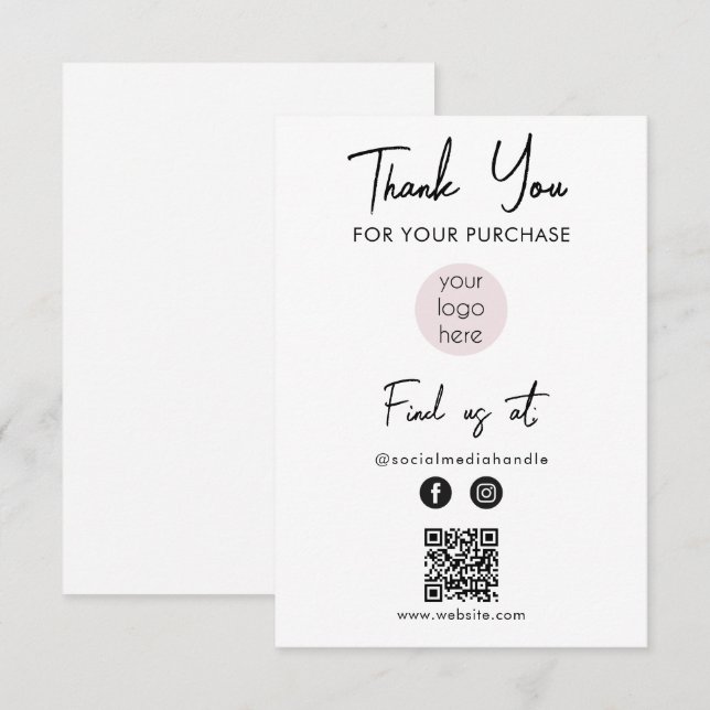 Pink Business Logo Thank You Logo Social Media Card (Front/Back)
