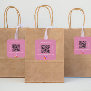 Pink business name qr code instagram square sticker