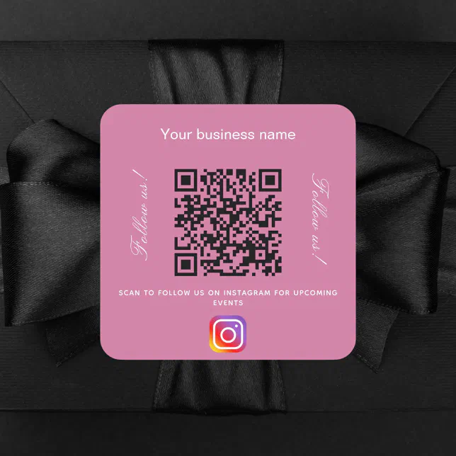 Pink business name qr code instagram square sticker | Zazzle