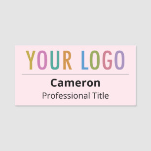 Pink Business Name Tag Custom Logo Magnetic or Pin