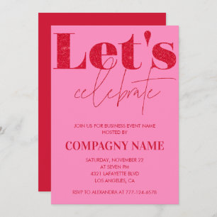 Pink Business party invite Let's celebrate