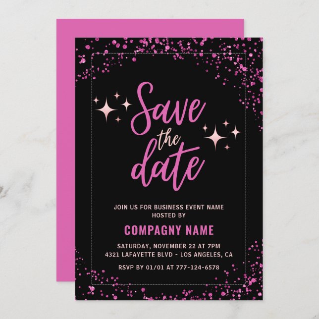 Pink Business party invite Save the date Glam (Front/Back)
