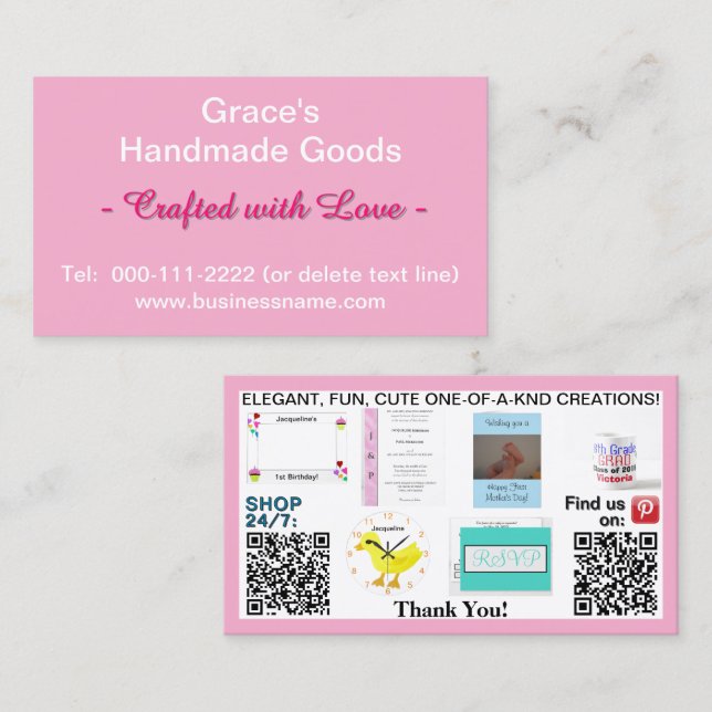 Pink Business QR Codes Logo Photos 3.5 x 2.0 Business Card (Front/Back)
