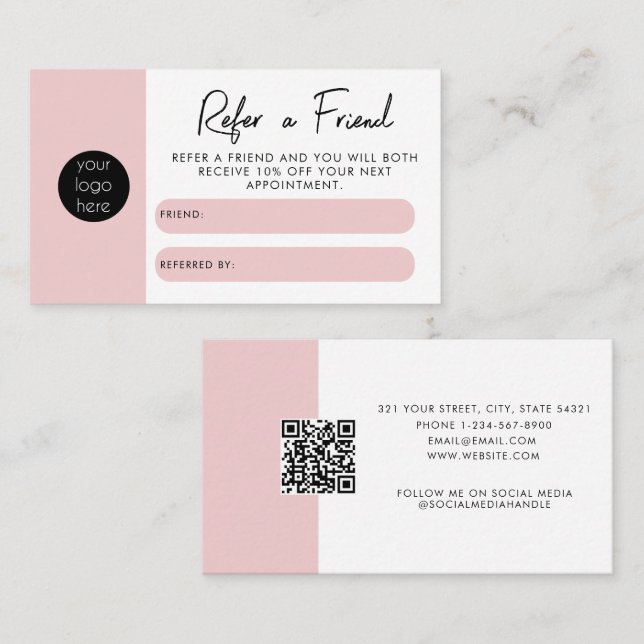 Pink Business Refer A Friend Referral Loyalty Card (Front/Back)