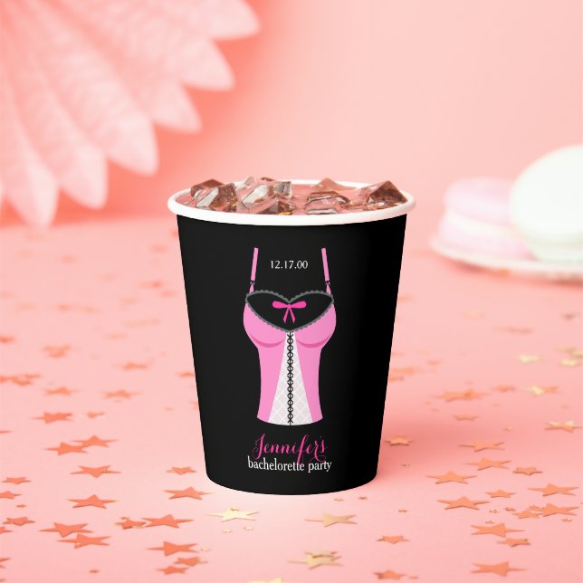 Pink Bustier Girls Night Out Bachelorette Paper Cups (Insitu)