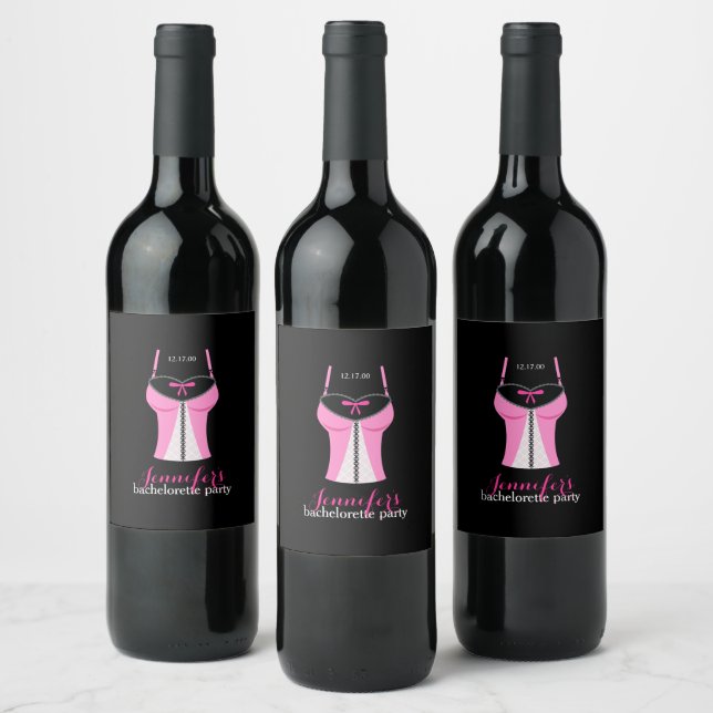 Pink Bustier Girls Night Out Bachelorette Party Wine Label (Bottles)