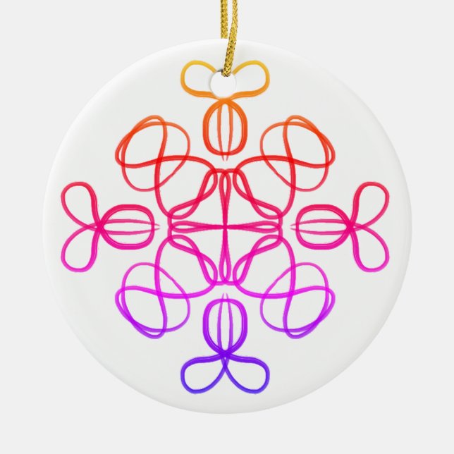 Pink Busy Bee Doodle Mandala #18  Ceramic Tree Decoration (Front)
