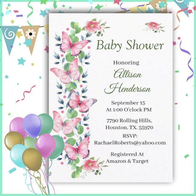 Pink Butterfies And Ivy Baby Shower  Invitation (Creator Uploaded)