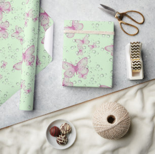 Pink Butterflies and Bubbles Wrapping Paper