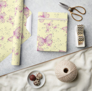 Pink Butterflies and Bubbles Wrapping Paper