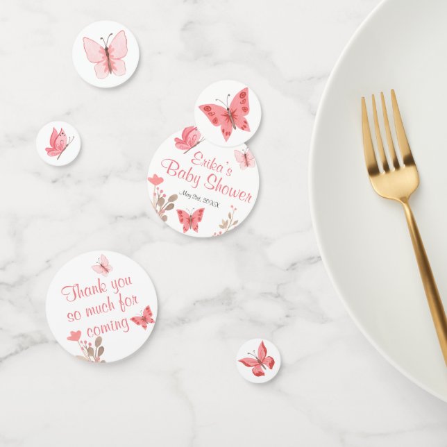 Pink Butterflies and Flowers Baby Shower Confetti (Group)