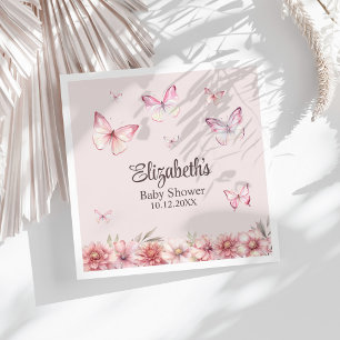 Pink Butterflies and Flowers Baby Shower Napkin