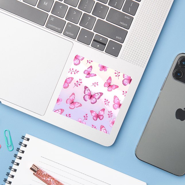 Pink butterflies and flowers pattern (Laptop w/ iPhone)