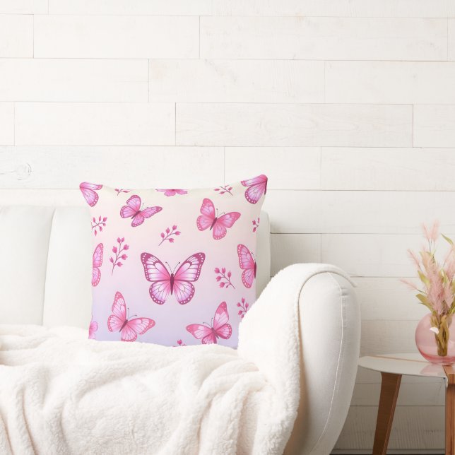 Pink butterflies and flowers pattern cushion (Couch)