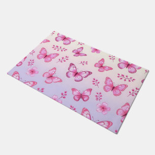 Pink butterflies and flowers pattern doormat