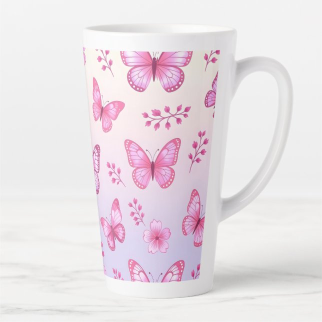 Pink butterflies and flowers pattern latte mug (Right)
