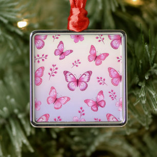 Pink butterflies and flowers pattern metal tree decoration