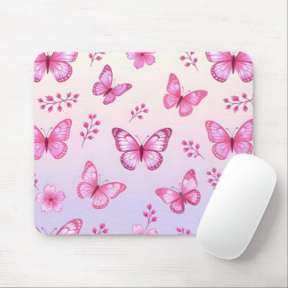 Pink butterflies and flowers pattern mouse mat