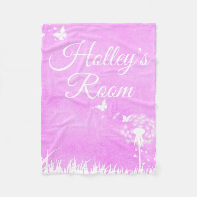 Pink Butterflies and Hearts Personalised Fleece Blanket (Front)