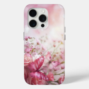 Pink Butterflies and Roses iPhone 15 Pro Case