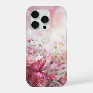 Pink Butterflies and Roses iPhone 15 Pro Case