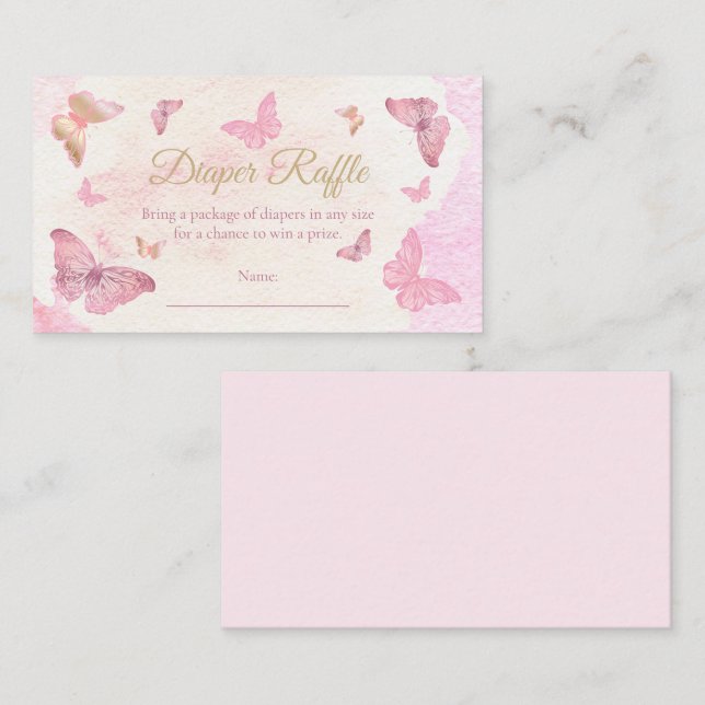 Pink Butterflies Baby Shower Diaper Raffle Enclosure Card (Front/Back)
