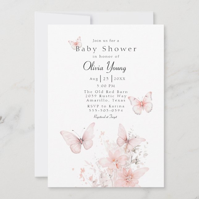 Pink Butterflies Baby Shower Invitation (Front)