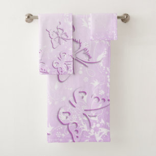 Pink butterflies bath towel set