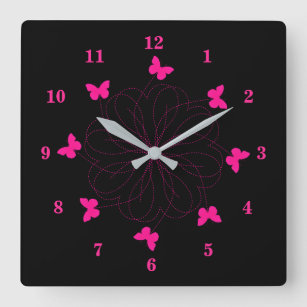 Pink Butterflies Black Wall Clock - Choose Color