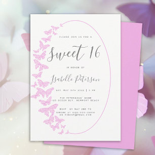 Pink Butterflies Boho Frame Elegant Chic Sweet 16 Invitation