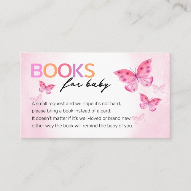 Pink Butterflies Book For Baby Request Enclosure Card (Front)