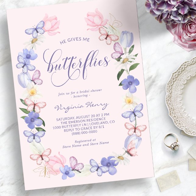 Pink Butterflies Bridal Shower Invitation (Pink Butterflies Bridal Shower Invitation
)