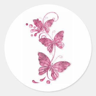 pink butterflies classic round sticker