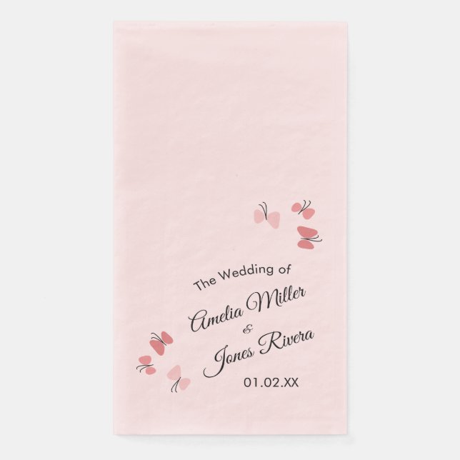 Pink Butterflies Garden Romantic Simple Wedding B Napkin (Front)