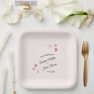 Pink Butterflies Garden Romantic Simple Wedding  Paper Plate