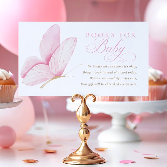 Pink Butterflies Girl Baby Shower Books for Baby Enclosure Card (Creator Uploaded)