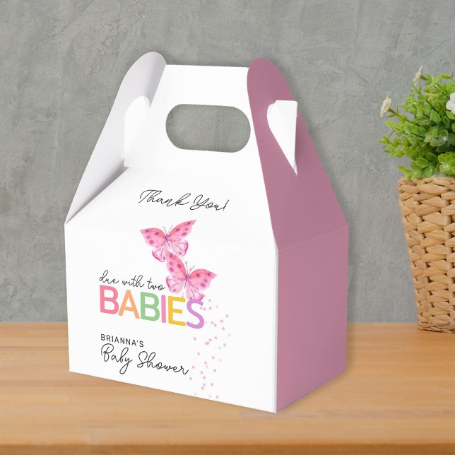 Pink Butterflies Girl Twins Baby Shower Thank You Favour Box (Creator Uploaded)