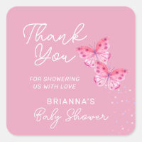Pink Butterflies Girls Twins Baby Shower Thank You