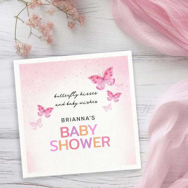 Pink Butterflies Girly Baby Shower Napkin (Creator Uploaded)