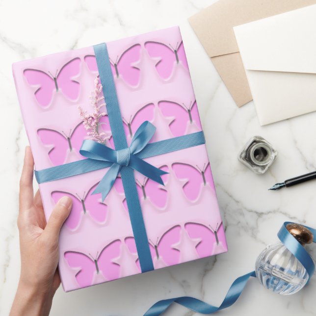 Pink Butterflies Glossy Wrapping Paper (Gifting)