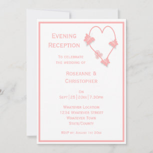 Pink Butterflies Heart Wedding Reception Invitation