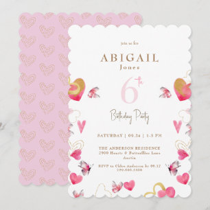 Pink Butterflies & Hearts Birthday Party II Invitation