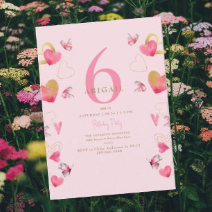 Pink Butterflies & Hearts Birthday Party  Invitation
