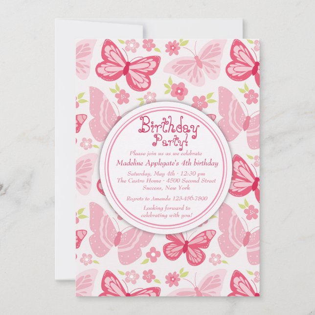 Pink Butterflies Invitation (Front)
