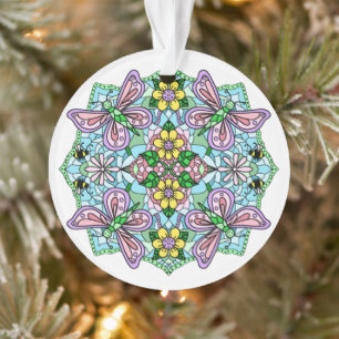Pink Butterflies Mandala Christmas Ornament