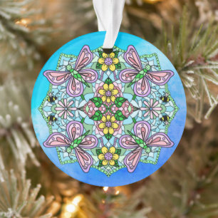 Pink Butterflies Mandala Christmas   Ornament