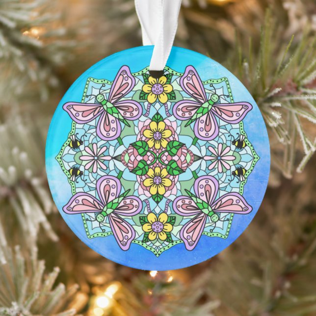 Pink Butterflies Mandala Christmas   Ornament (Tree)