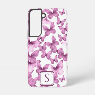Pink Butterflies Modern Elegant Custom Monogram Samsung Galaxy Case