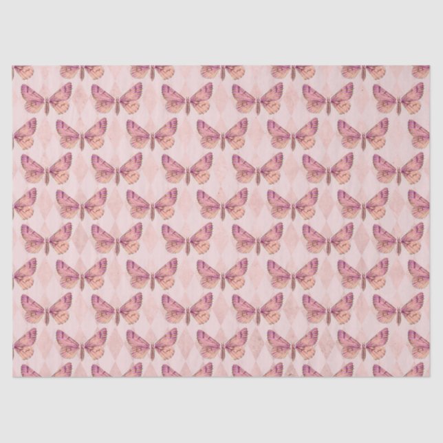 Pink Butterflies on Chequered Decoupage Tissue Paper (Front)